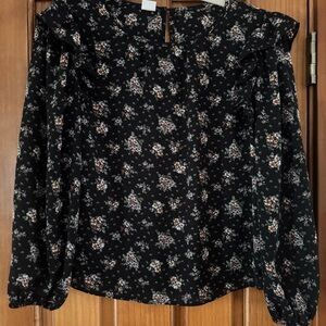 Evsie By Maurices Ruffle Sleeve Blouse Girls XL Black Floral Top Chiffon Type